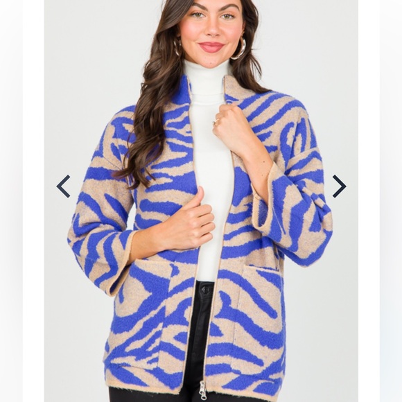 Ellison Sweaters - Ellison Blue and Tan Zebra Print Cardigan size small